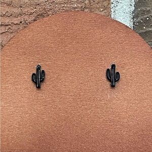 Stainless Steel Saguaro Cactus Earrings - Black